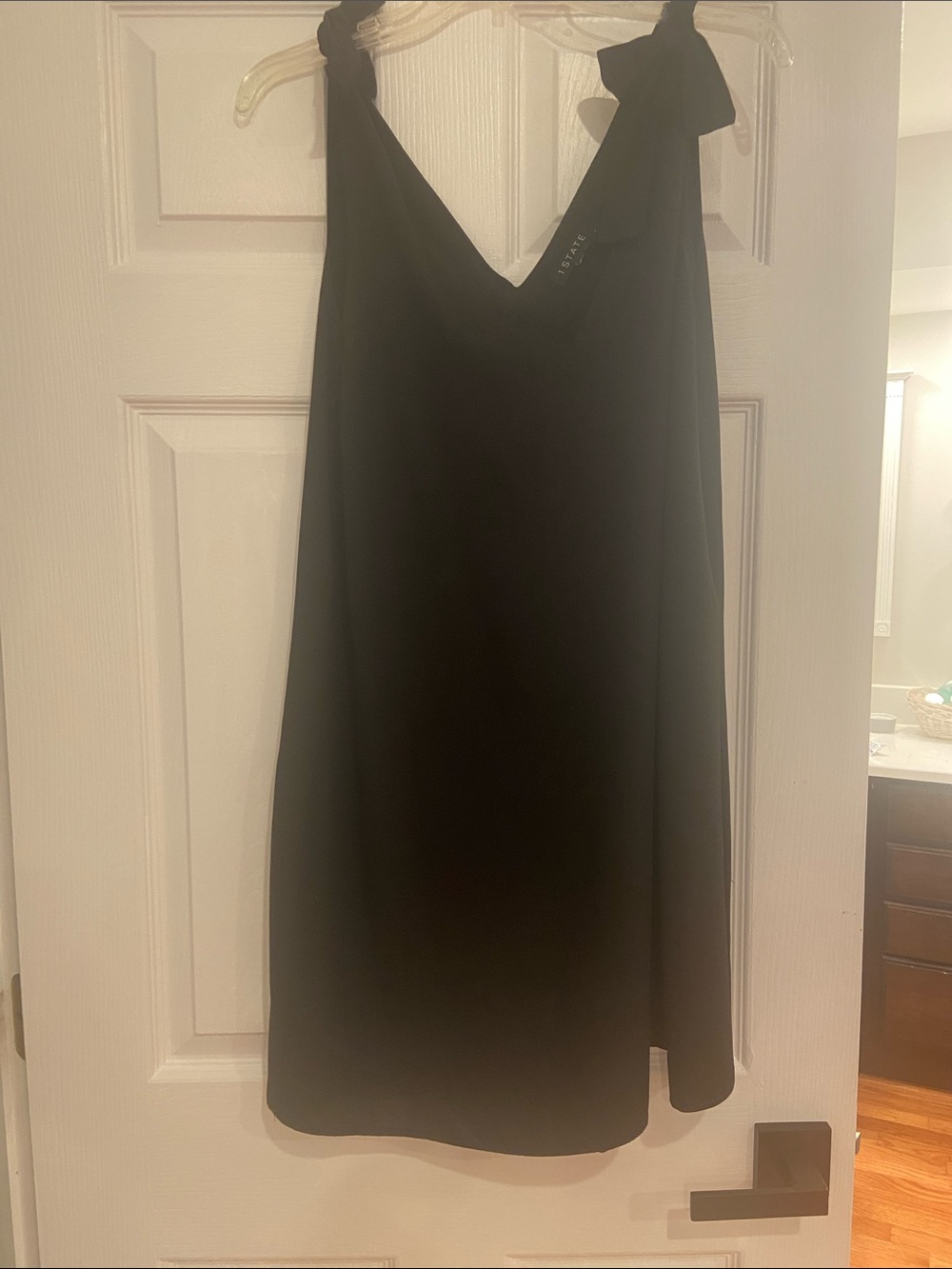 1. State Black V-Neck Tie-Shoulder Mini Dress